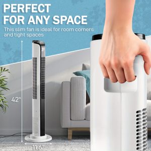 42 Inches Cylindrical Without Water Tank Electronic Display/ Button Control Plastic Body All-copper Motor Black and White Tower Fan Home Use 3 Gears 3 Modes 12-hour Timer