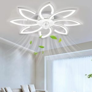 35 Inch Ceiling Fans with Lights, Modern LED Acrylic Ceiling Fan Light, Dimmable Adjustable Wind Speed Reversible Motor, Ideal for Living Room, Bedroom, Kitchen