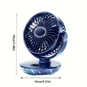 A Fan That Can Be Charged Via USB, Suitable for Use on a Desk, Can Be Hung Or Placed Standing, Ideal for Home And Outdoor Camping. It Features Colorful Lights, Can Rotate 180 Degrees Left And Right, And 90 Degrees Up And Down